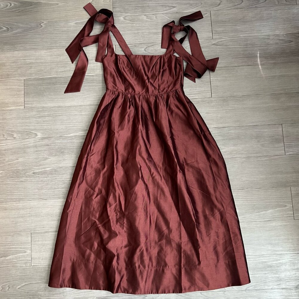 NWT Tuckernuck Oxblood Dupioni Bow Esme Dress Square Neck A Line Size M - Picture 3 of 8